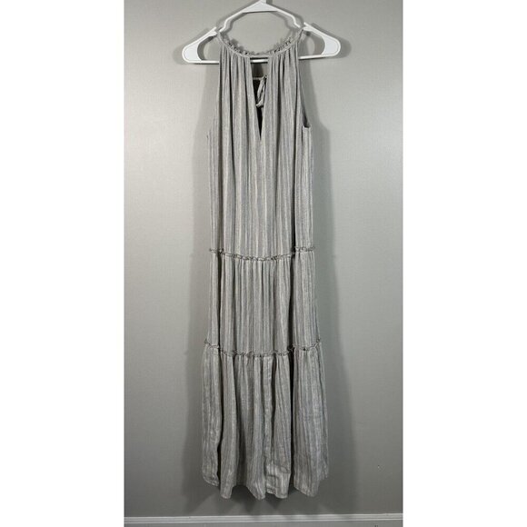 Drew Dress Womens Small Gray Silver Striped Maxi Boho‎ Tiered Cottagecore - Picture 2 of 16